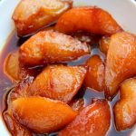 Pears caramelized in panela or piloncillo syrup
